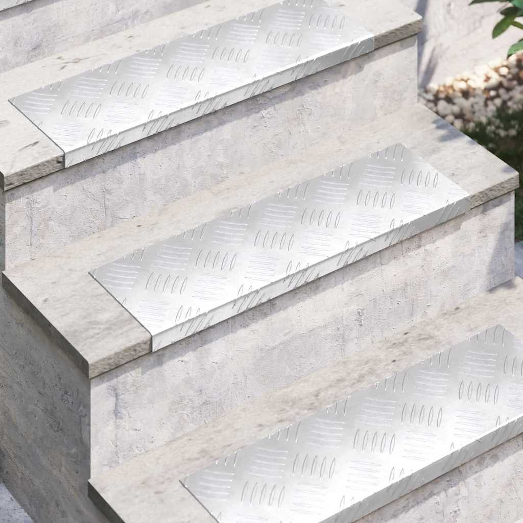 vidaXL Stufenmatte Treppe Tritt 10 stk. 60 x 18 x 2,5 cm Silber Aluminium, Rechteckig, Höhe: 2.5 mm