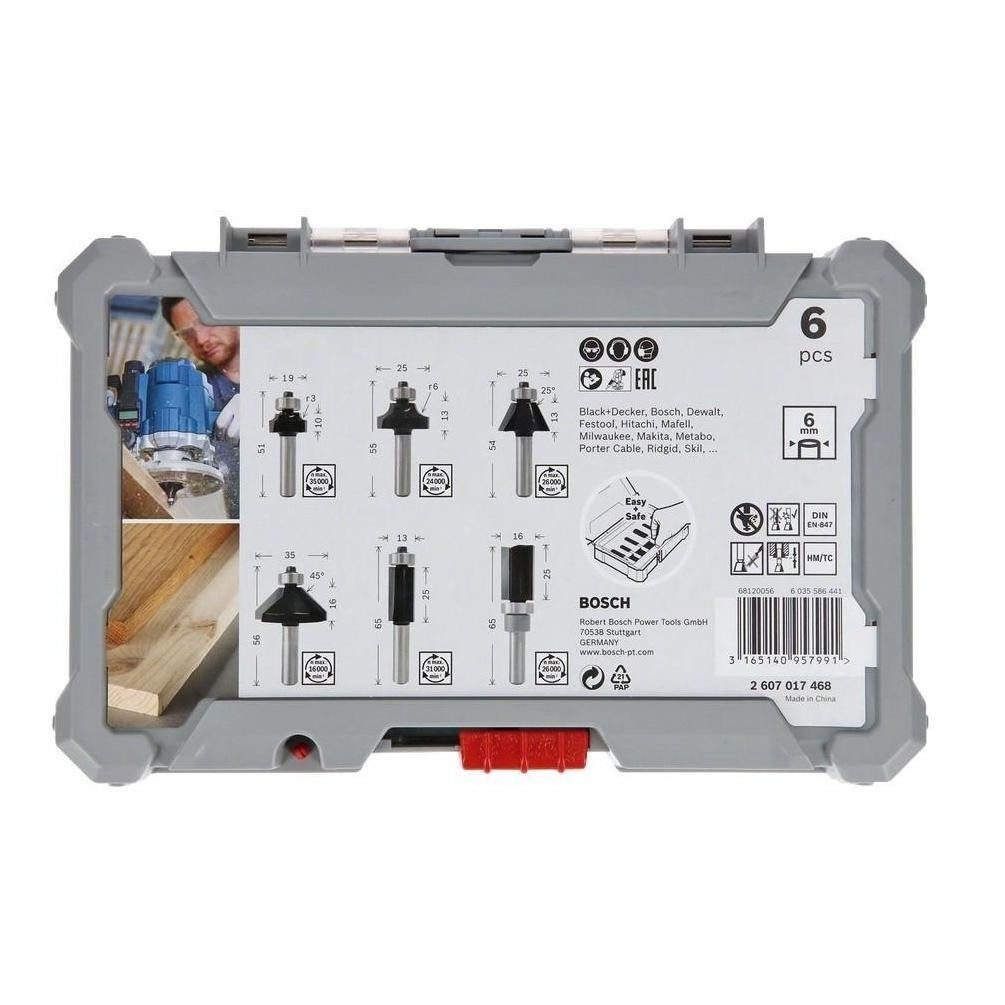 BOSCH Kantenfräser 6-teiliges Rand- und Kantenfräser-Set Fräser Set, mit 8-mm-Schaft