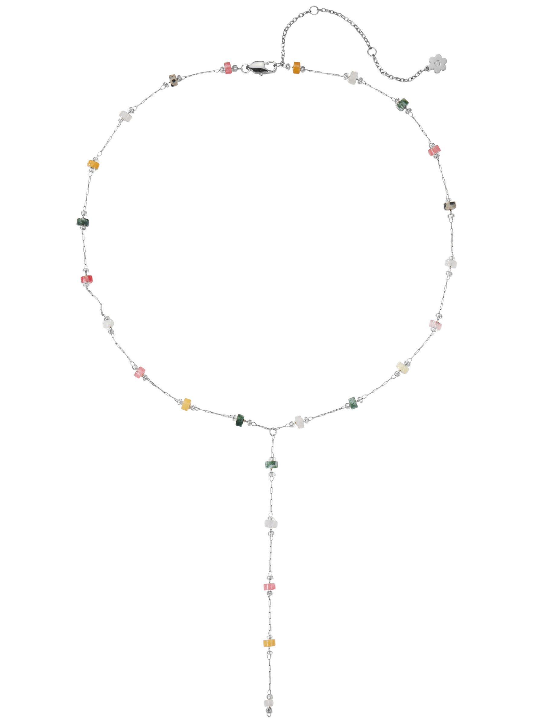 Hey Happiness Y-Kette mit bunten Perlen – Edelstahl Damen Halskette 18K vergoldet, verstellbarer Perlenkette Boho-Schmuck in Erdtönen für Alltag & Sommer