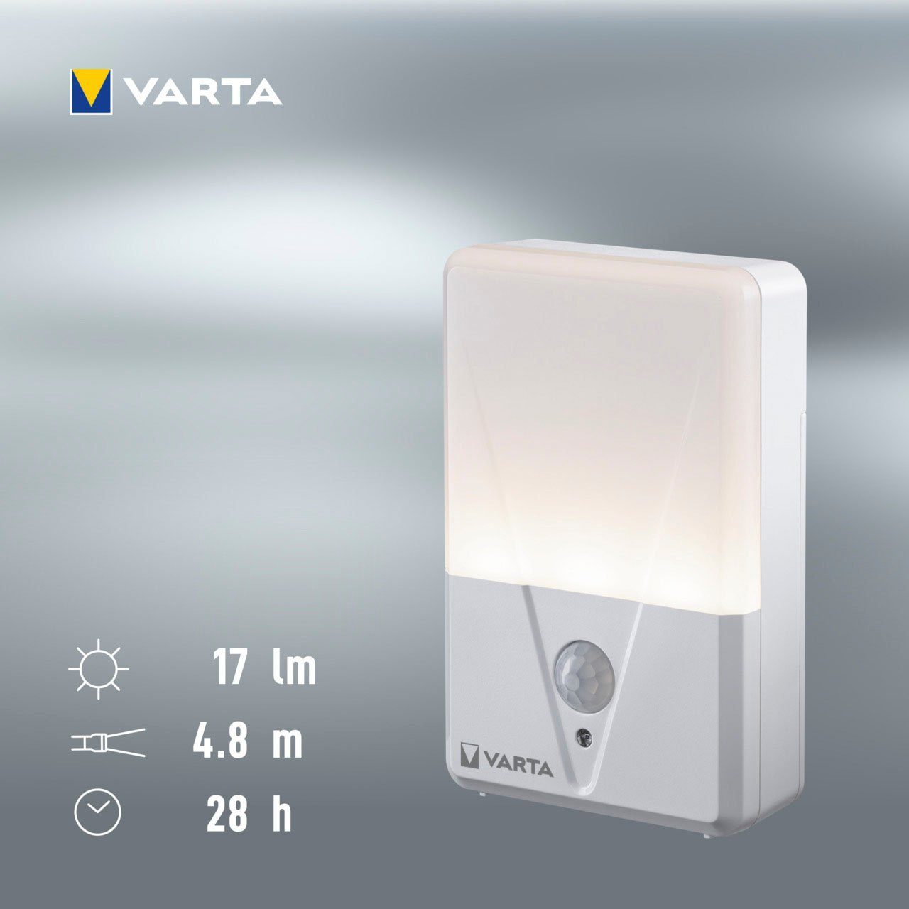 LED integriert, Sensor batteriebetrieben Motion 3xAAA, VARTA fest Nachtlicht ist Nachtlicht inkl. VARTA Warmweiß