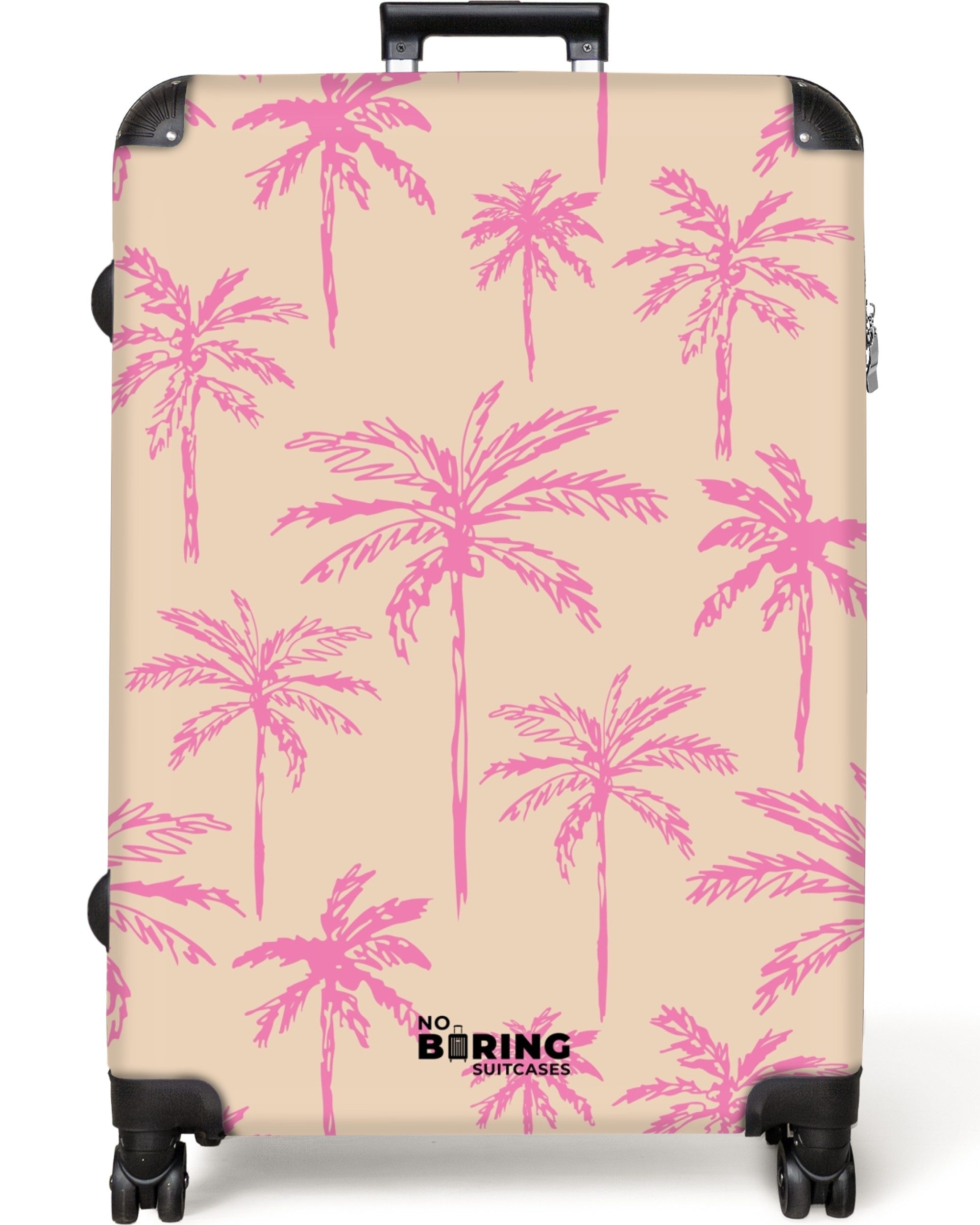 NoBoringSuitcases.com© Hartschalen-Trolley Beige mit rosa Palmen günstig online kaufen