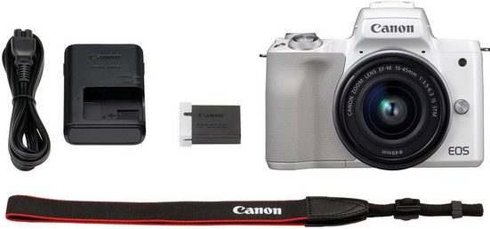 Canon »EOS-M50 EF-M15-45 Kit« Systemkamera (EF-M 15-45, 24,1 MP, NFC, WLAN (Wi-Fi), Bluetooth, + Rucksack CB-BP100 + 32GB SD Class 10)