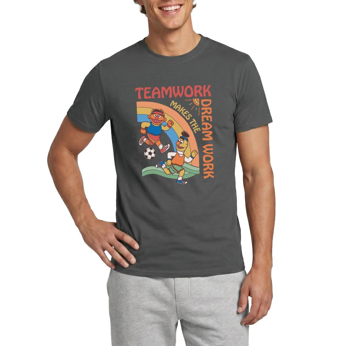 Spreadshirt T-Shirt Sesamstraße Teamwork Makes The Dream Work Männer T-Shirt (1-tlg)