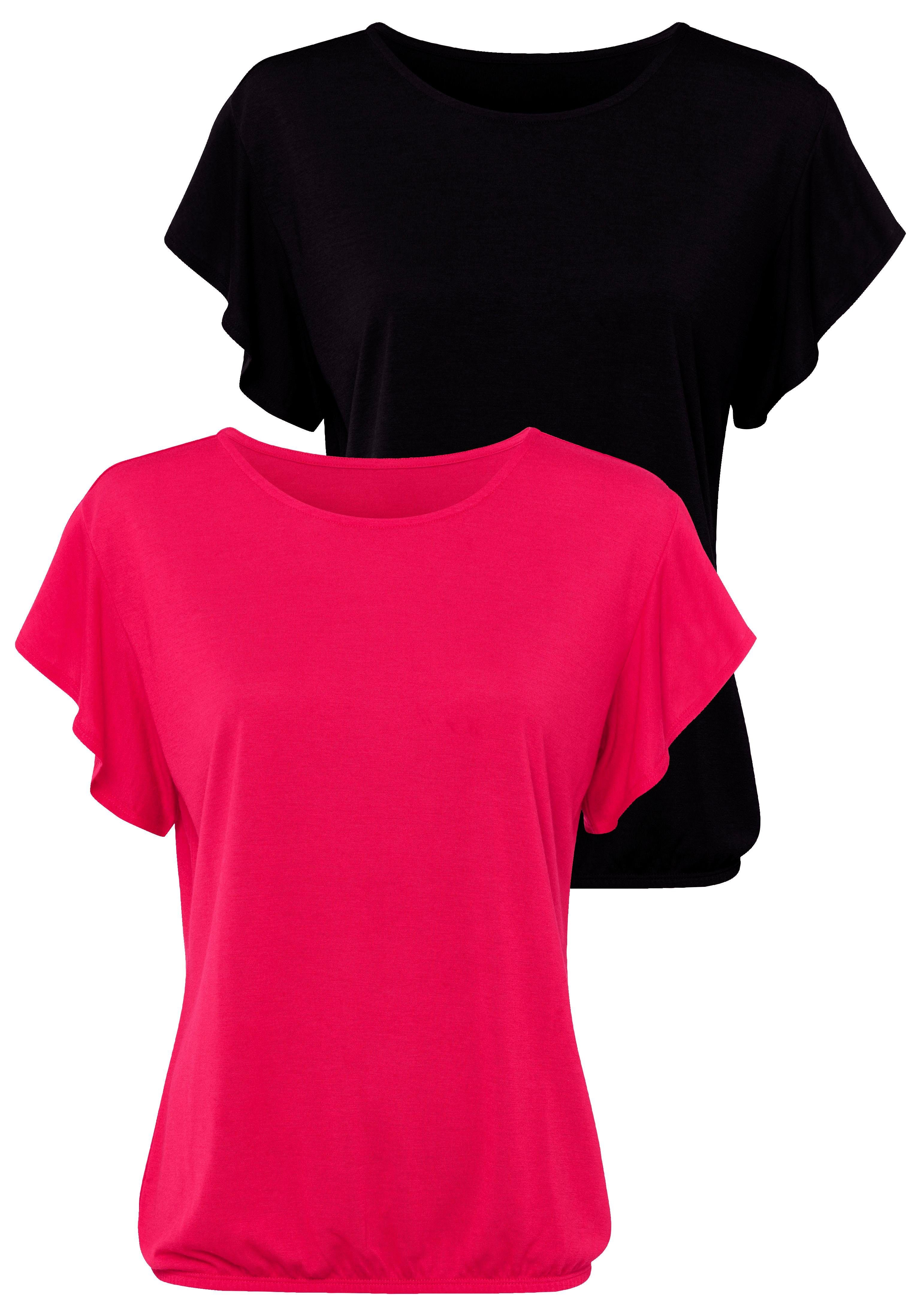 LASCANA T-Shirt (2er-Pack) mit kurzen Volantärmelchen online kaufen | OTTO