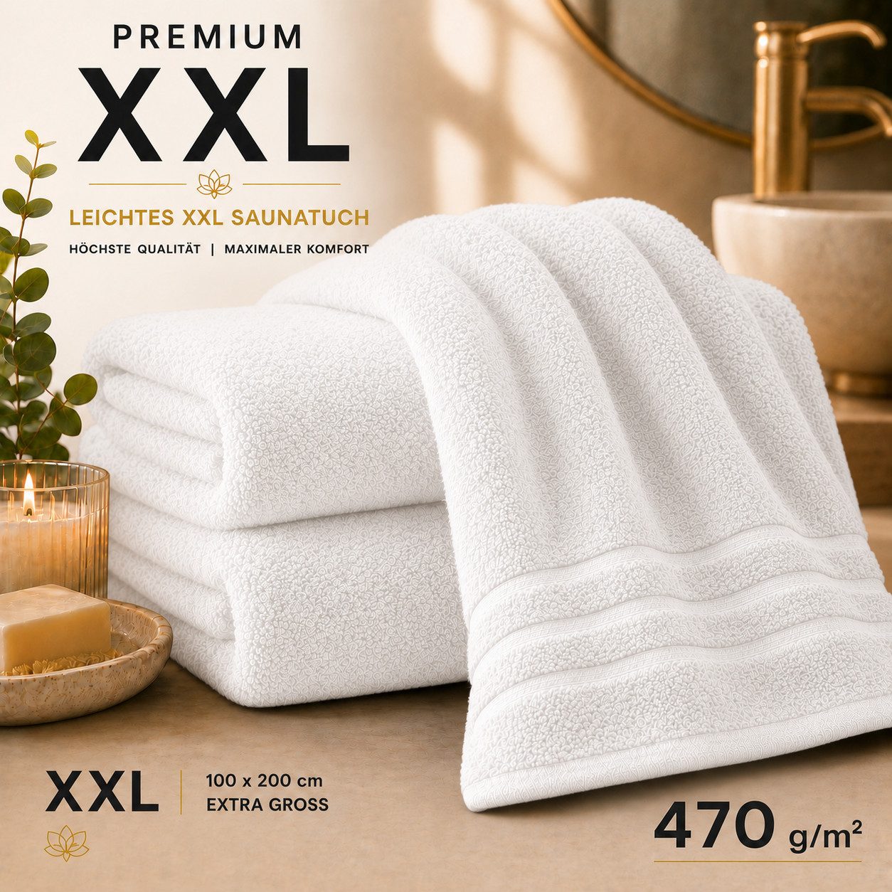 Komfortec Saunatuch 100x200 Extra Große XXL Premium Saunatuch, Unifarben (1-St), extra Große XXL, Schnelltrocknend, Frottee, Weich, Baumwolle – Bild 2 von 5