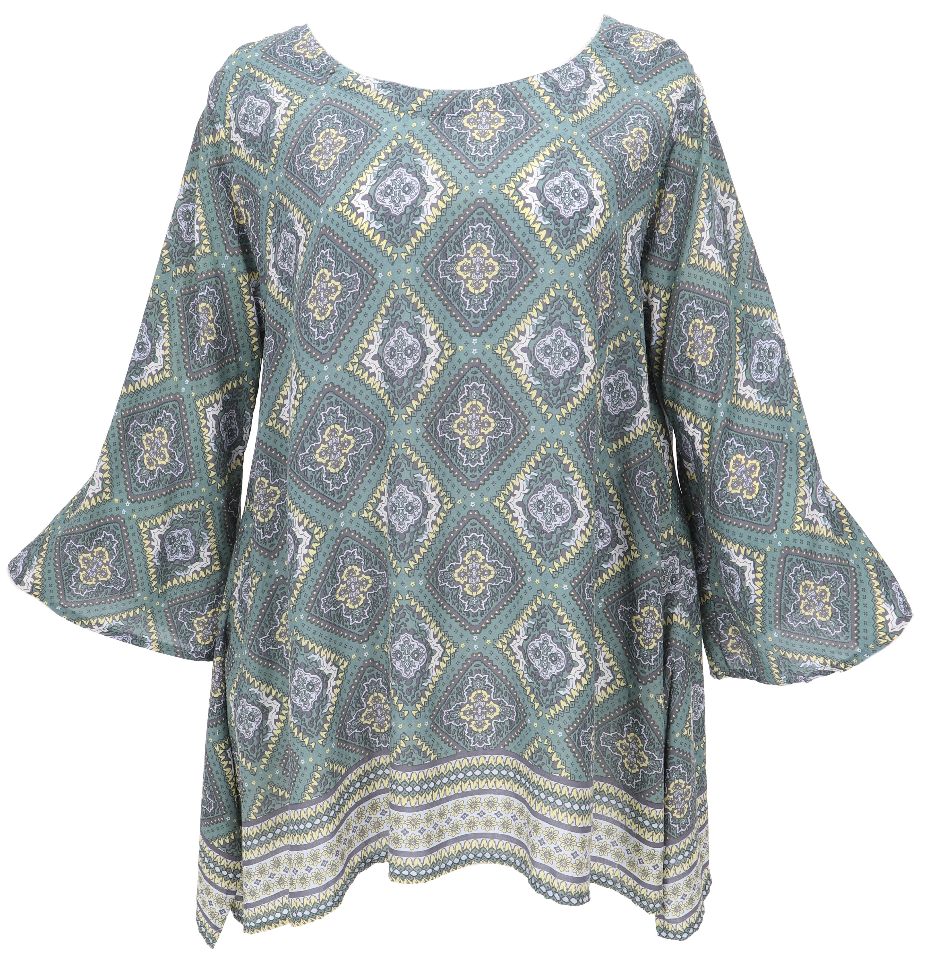 Guru-Shop Longbluse Tunika mit Trompetenärmeln für günstig online kaufen