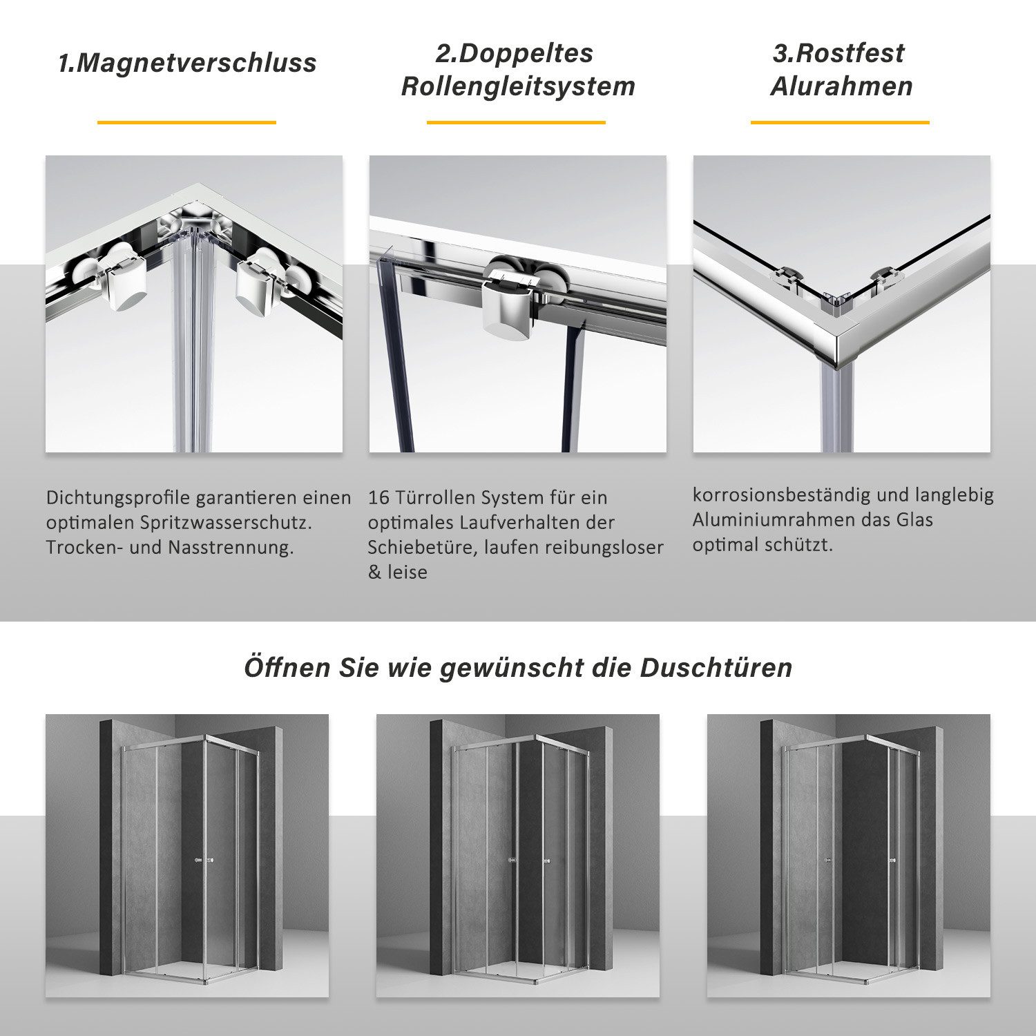 Hopibath Eckdusche Duschkabine Duschabtrennung für dusche Eckeinstieg, BxT: 80x80 cm, 5mm Sicherheitsglas, Doppel Schiebetür H:185cm, Breite,Tiefe: 100/90/80/75cm, Alurahmen, 16 Türrollen, Aluprofile mit 20mm Verstellbereich