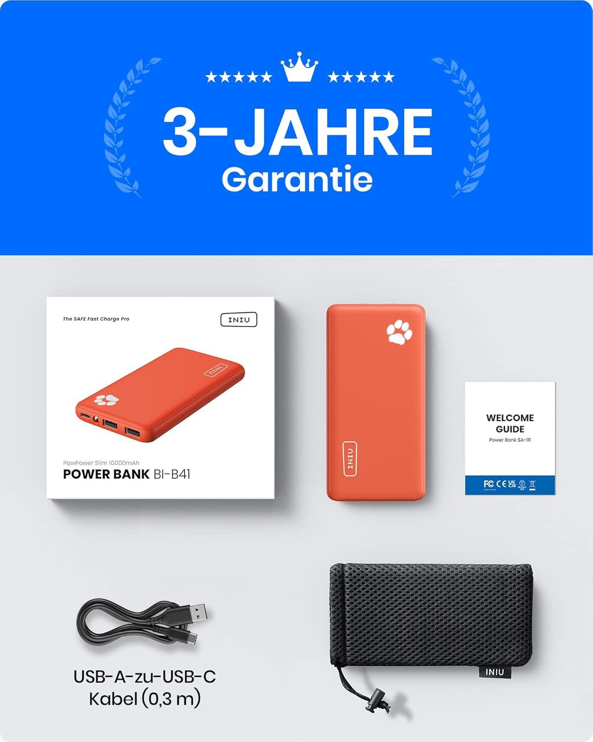 UE Stock 10000mAh Powerbank Tragbares Ladegerät mit Doppelausgang und USB-C Powerbank (3,7 V), Super dünn – Bild 5 von 5