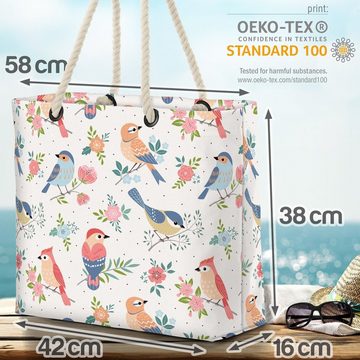 VOID Strandtasche (1-tlg), Florale Vögel Blüten Beach Bag Blumen-Muster geblümt Vogel Spatz Kinder süß