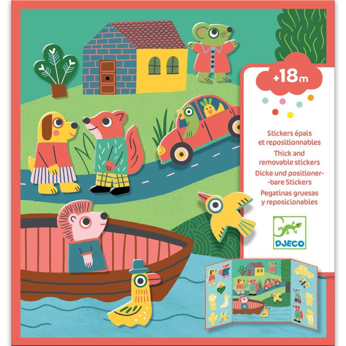 DJECO Stickerbuch Sticker mit tollen Motiven und Vorlagenbuch basteln Kinder