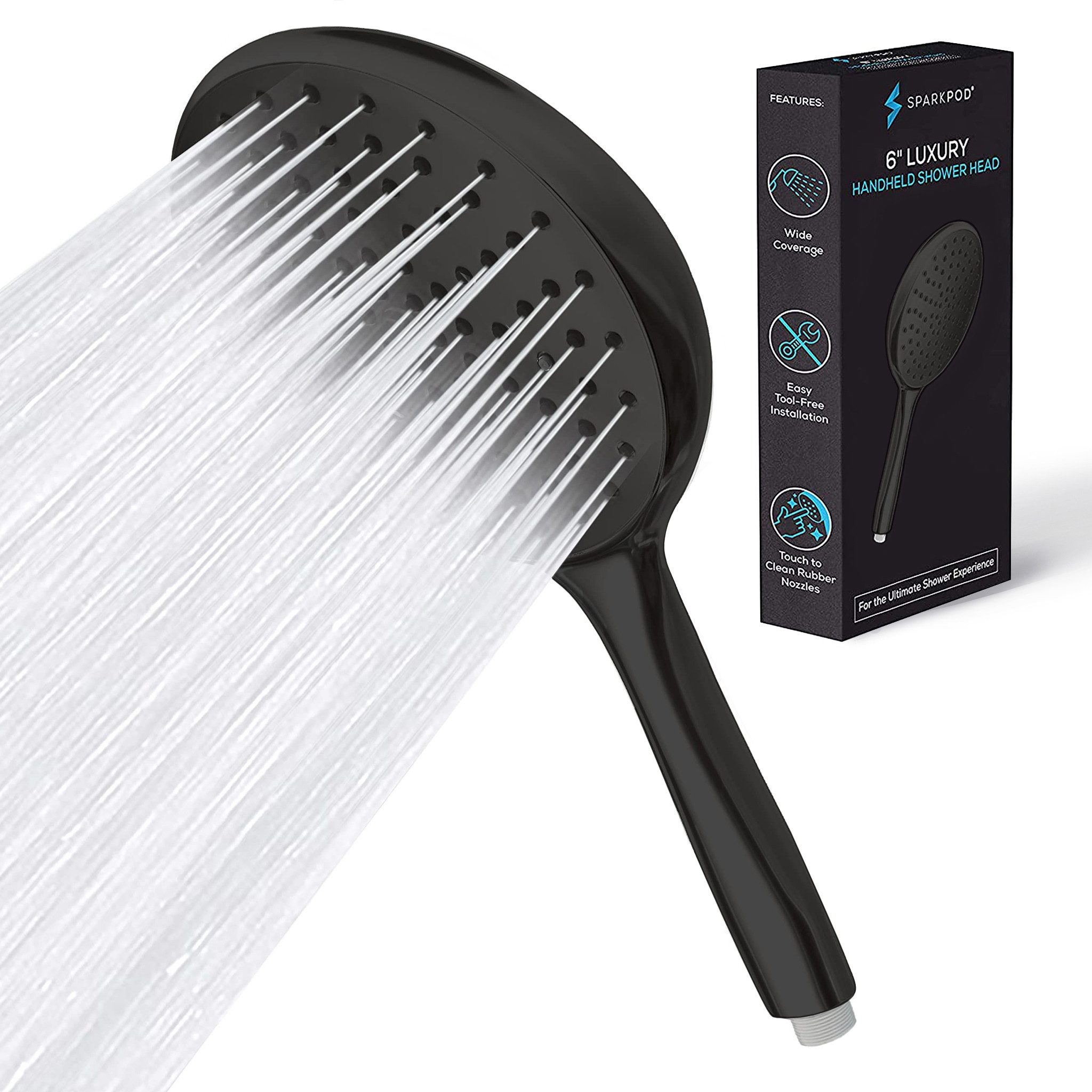 sparkpod Handbrause XXL Regendusche Hochdruck Handbrause Schwarz Matt, (Mod günstig online kaufen