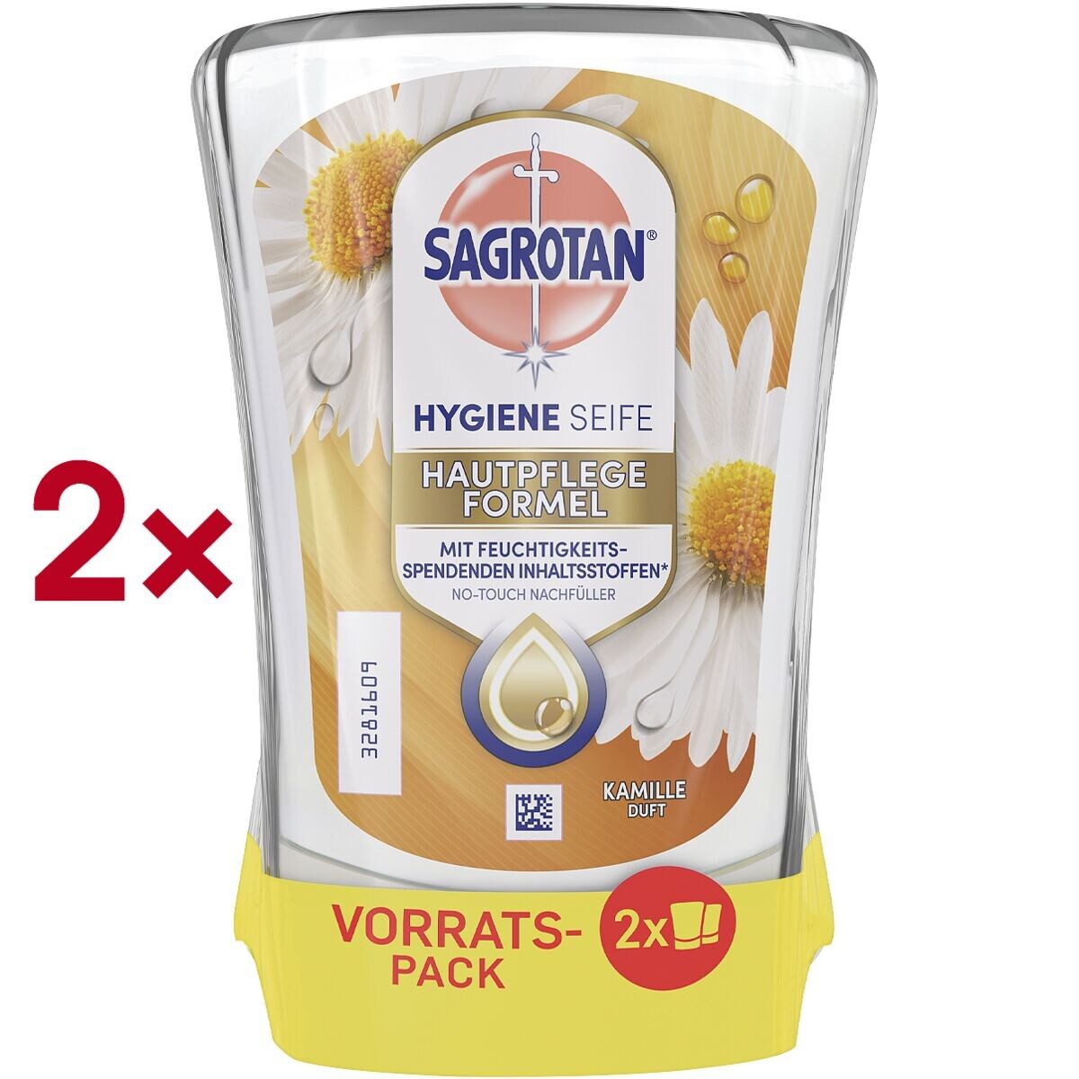 SAGROTAN Flüssigseife Kamille Hydra Care, 2x 250 ml Nachfüller für No-Touch