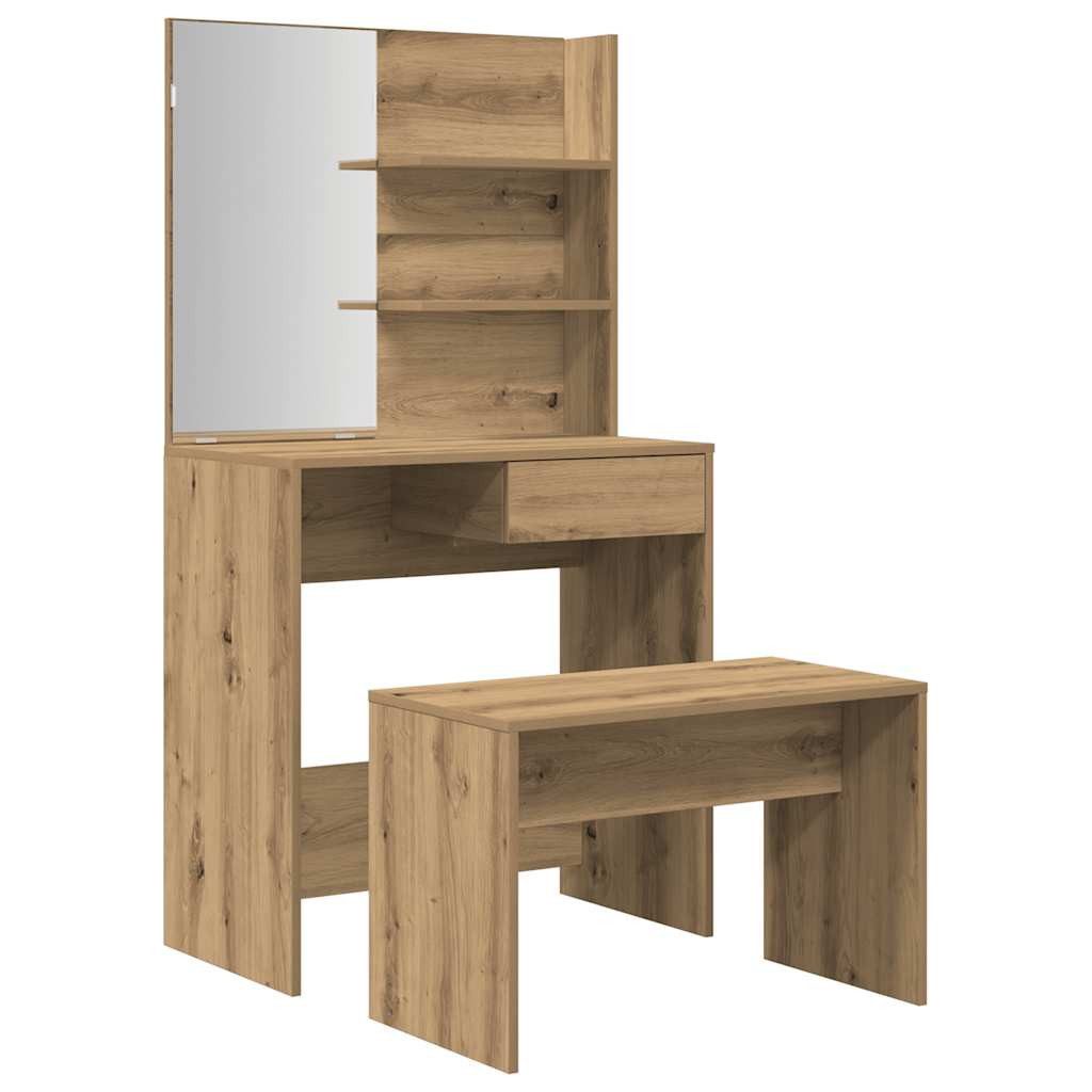 vidaXL Schminktisch Schminktisch-Set Artisan-Eiche Holzwerkstoff (1-St)