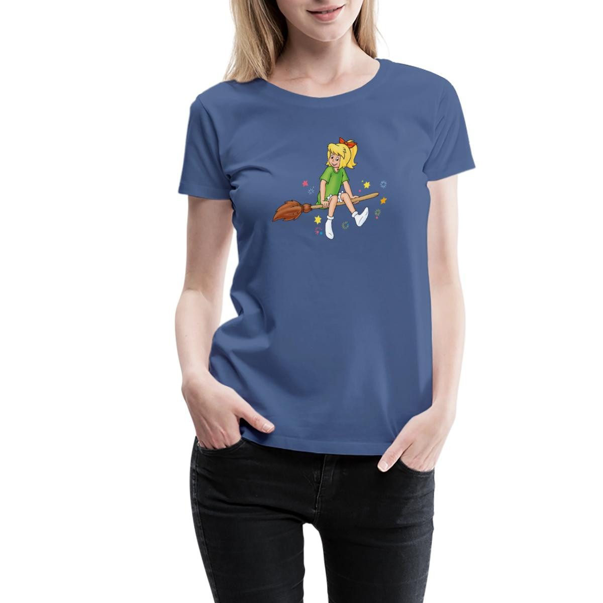 Spreadshirt T-Shirt Bibi Blocksberg Sitzt Sicher Auf Besen Kartoffelbrei Frauen Premium T- (1-tlg)