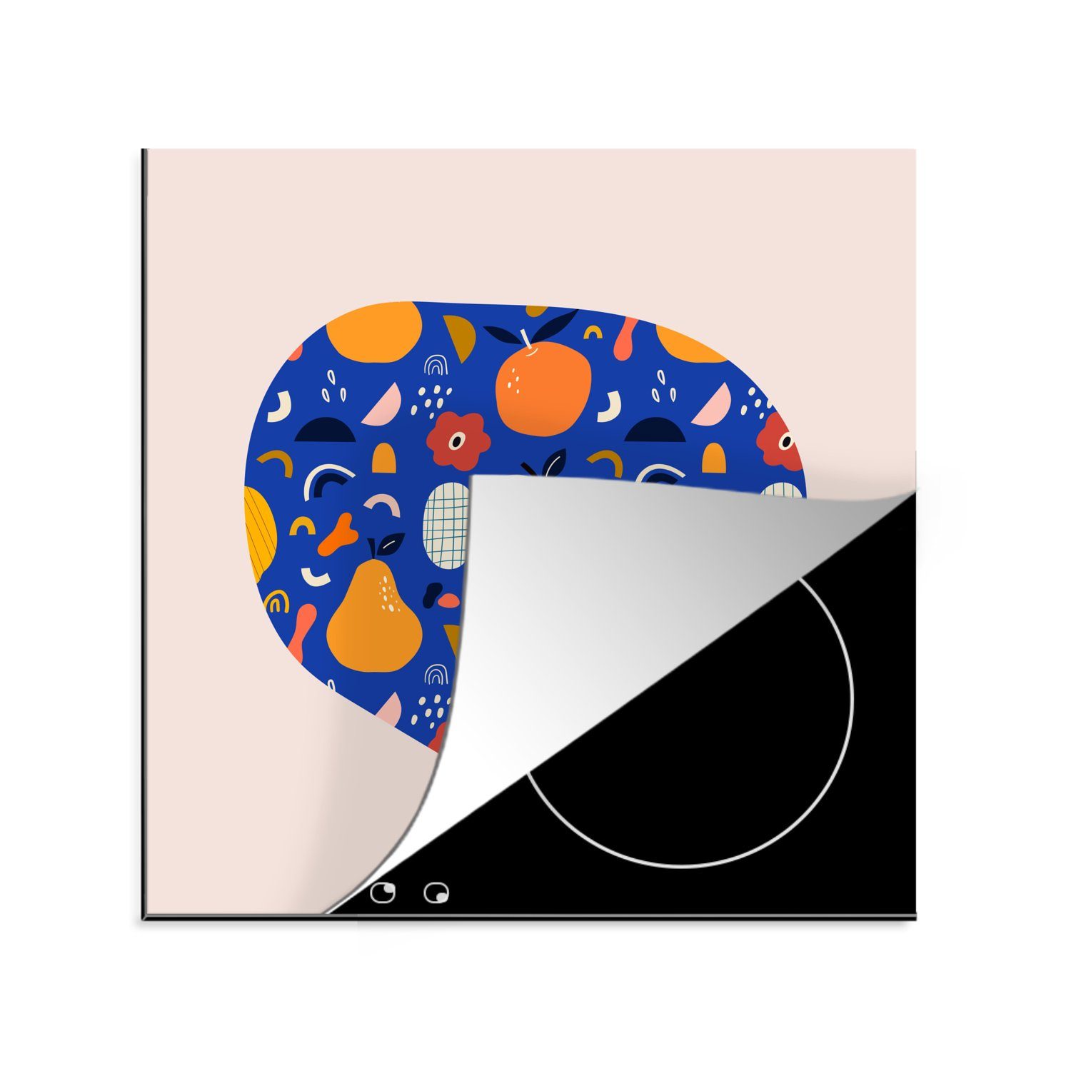 MuchoWow Herdblende-/Abdeckplatte Abstrakt - Obst - Essen - Birne - Orange, Vinyl, (1 tlg), 78x78 cm, Ceranfeldabdeckung, Arbeitsplatte für küche
