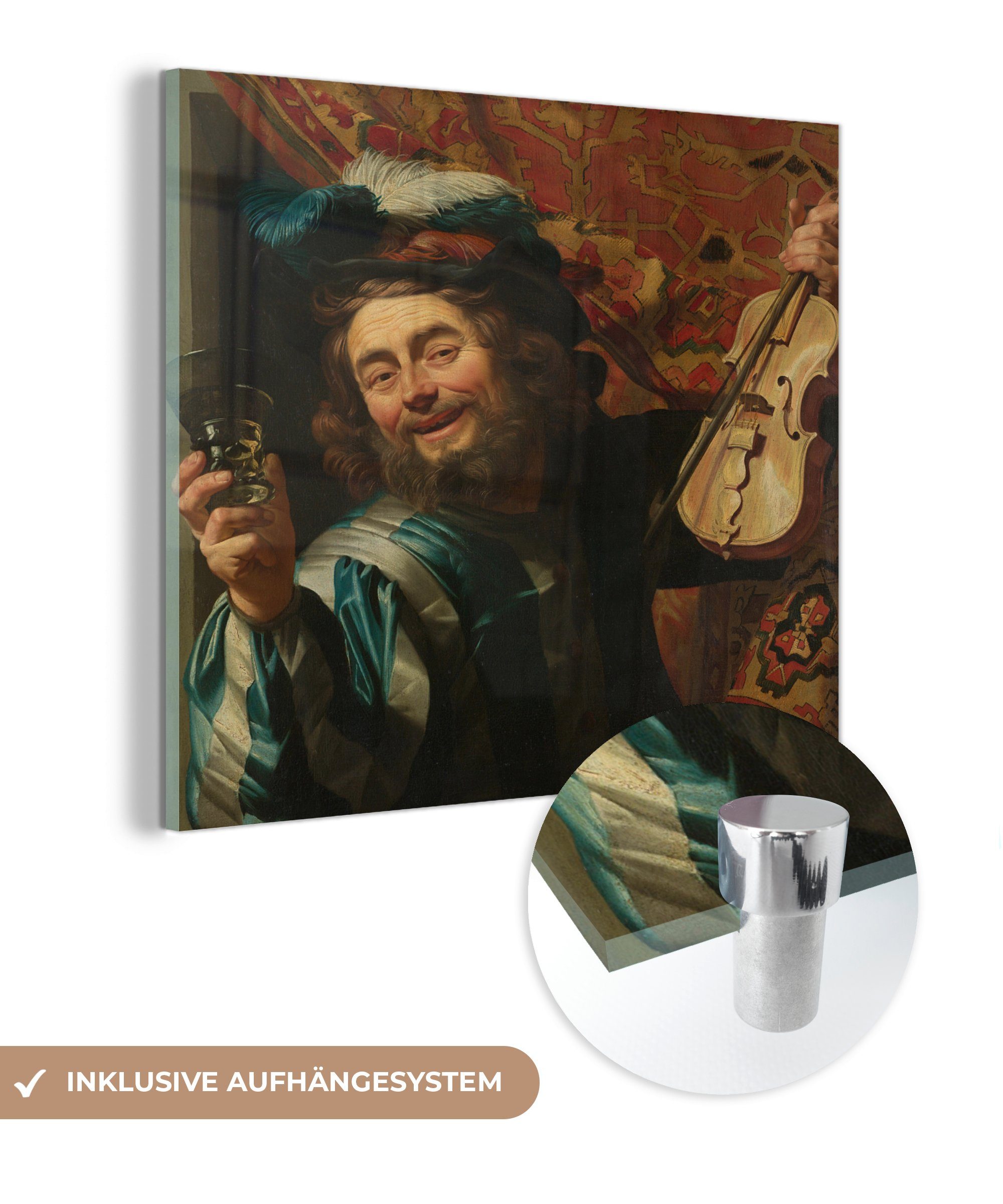 MuchoWow Acrylglasbild Ein fröhlicher Fiedler - Gerard van Honthorst, (1 St), Glasbilder - Bilder auf Glas Wandbild - Foto auf Glas - Wanddekoration