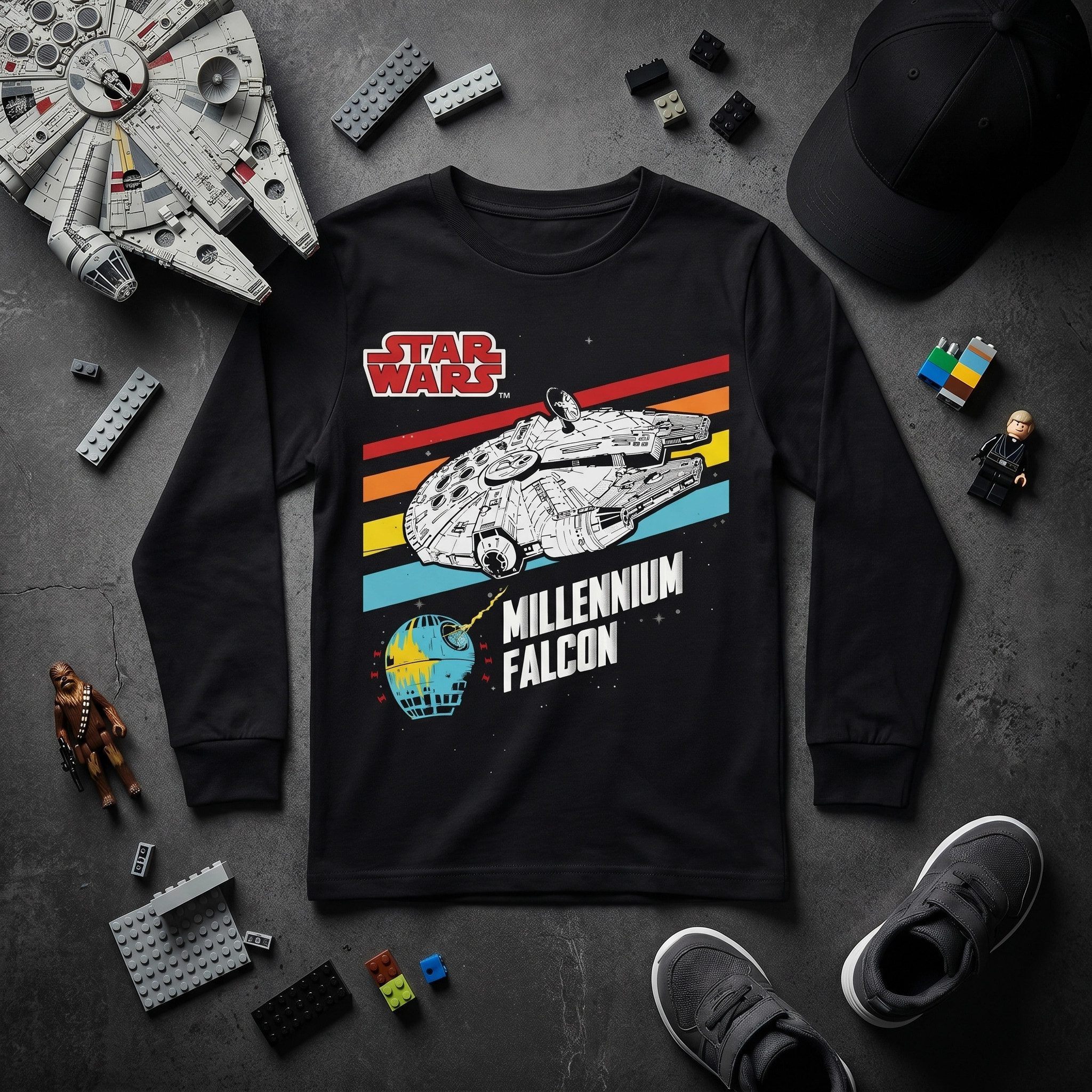 Star Wars Langarmshirt Star Wars Millennium Falcon Kinder Jugend langarm Shirt 100% Baumwolle