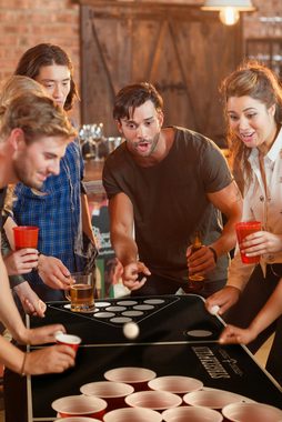 Stagecaptain Spieltisch Beer Pong Tisch “Basic” - Bierpongtisch - Klapptisch aus Alu, (Inkl. 90 Becher und 6 Bälle, 3-tlg), Schnell aufgebaut und kompakt beim Transport