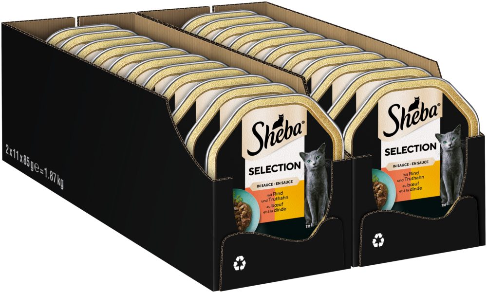 Sheba SHEBA® Schale Selection in Sauce mit Rind und Truthahn 2 x 11 x 85g, Nassfutter für: Katze