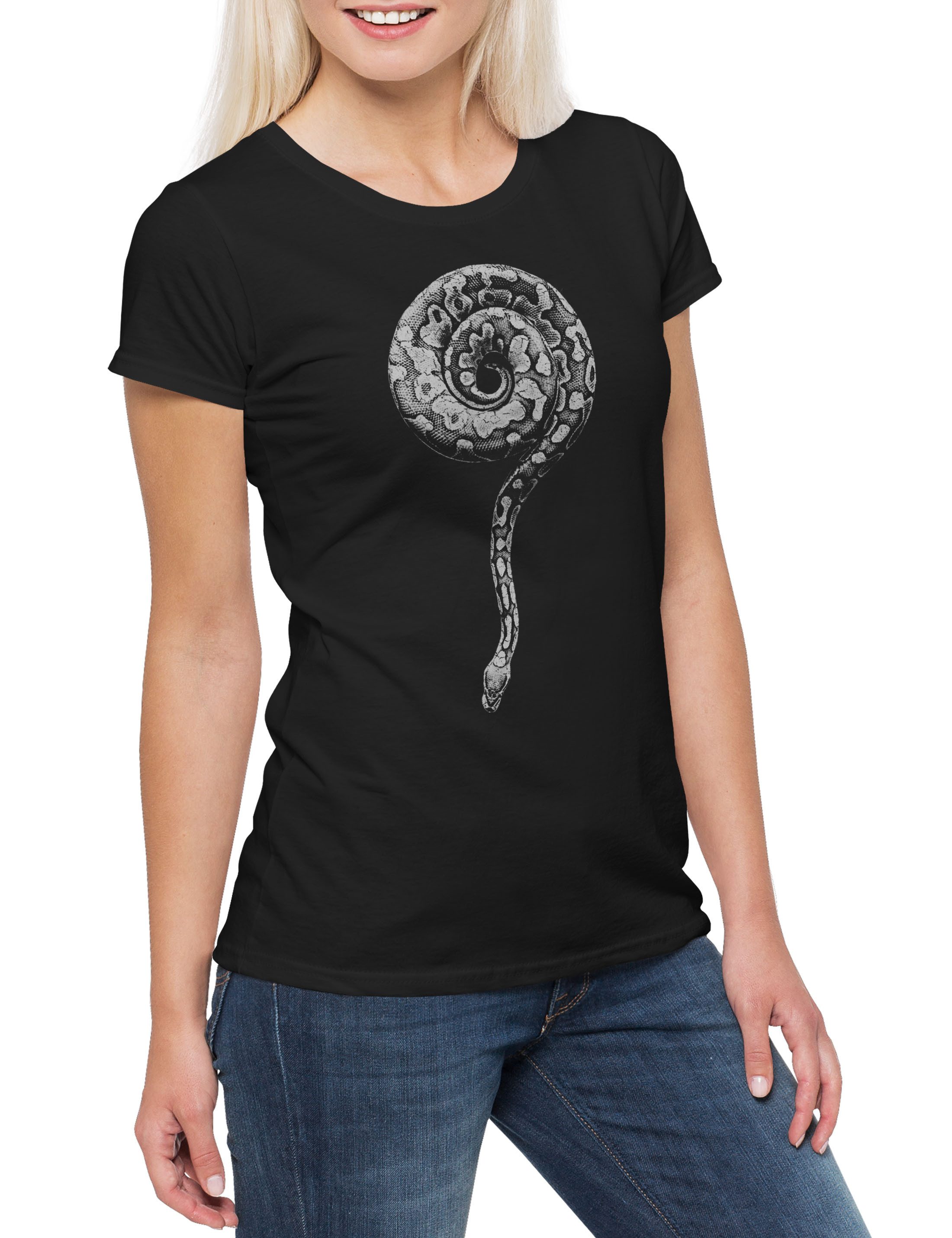 Urban Backwoods Print-Shirt Snake Questionmark Damen T-Shirt Schlange Serpent Klapperschlange (1-tlg) Fragezeichen Question Mark Rattlesnake