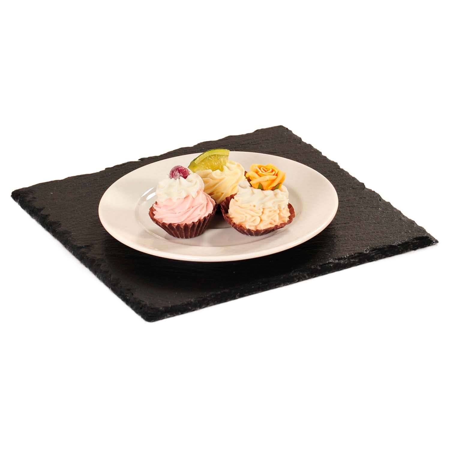 Kesper Servierbrett 10 Stück Servierplatte aus Schiefer / Buffetplatten - 20 x 20 cm, Schiefer, (10-St), naturbelassener Rand