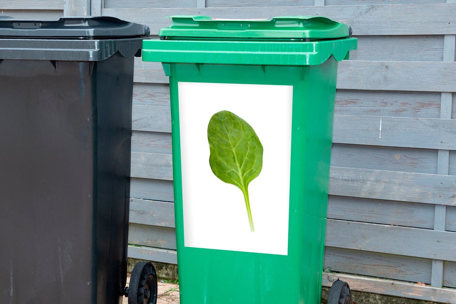 MuchoWow Wandsticker St), Hintergrund Container, Spinatblatt einem weißen (1 Mülltonne, Ein Mülleimer-aufkleber, Abfalbehälter Sticker, vor