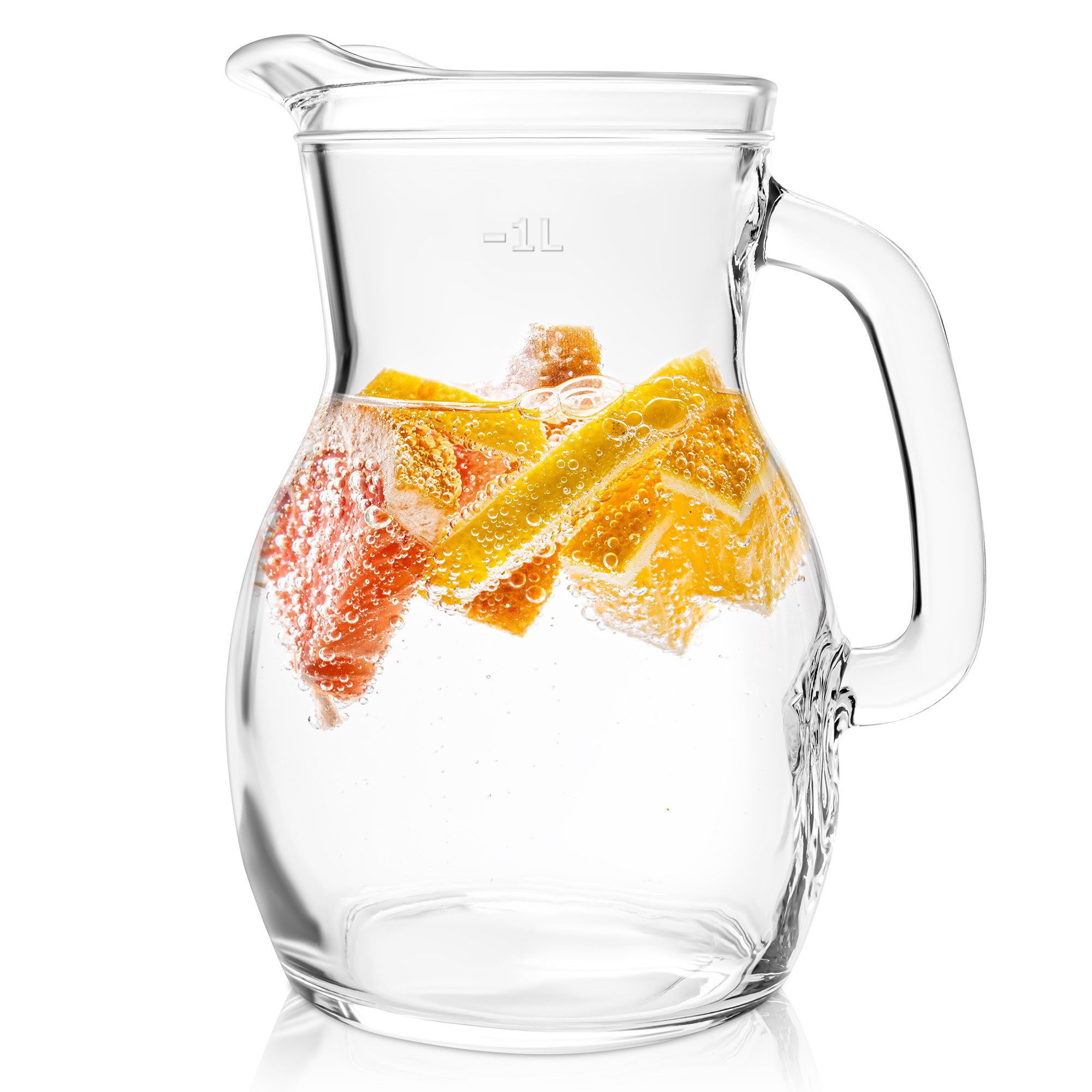 KONZEPT Wasserkrug 1L aus Glas – Robuster Glaskrug mit bequemem Griff, (1-tlg), Ergonomischer Griff, Füllstandsanzeige, Spülmaschinenfest