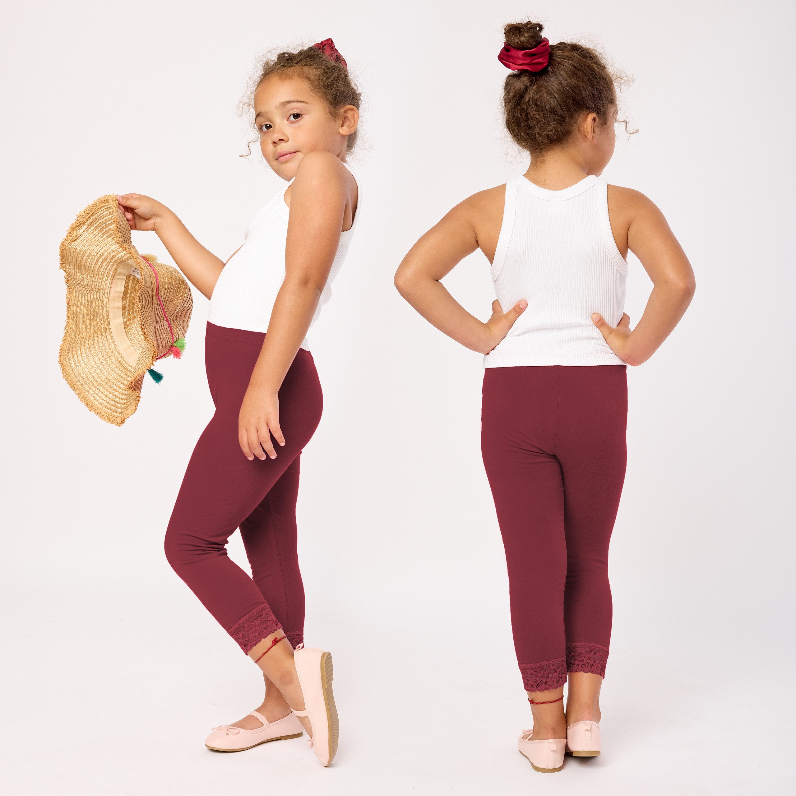 Merry Style Leggings Mädchen 3/4 Capri Leggings aus Baumwolle mit Spitze MS10-228 (1-tlg) elastischer Bund