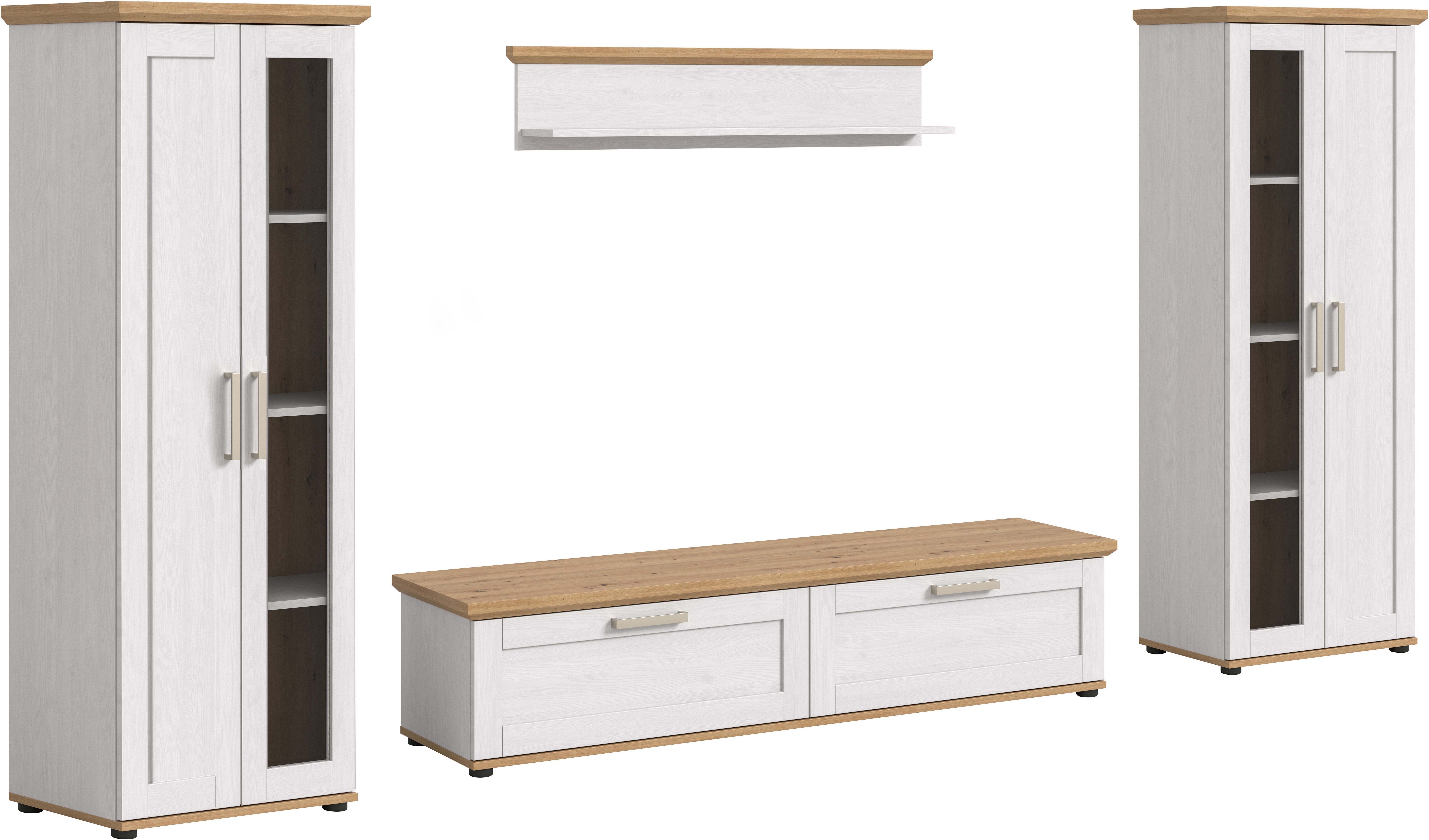 Home affaire Wohnwand Cosenza, (Set, 4-St), Cosenza, Breite: 336 cm, 2xVitrine, Lowboard, Wandboard