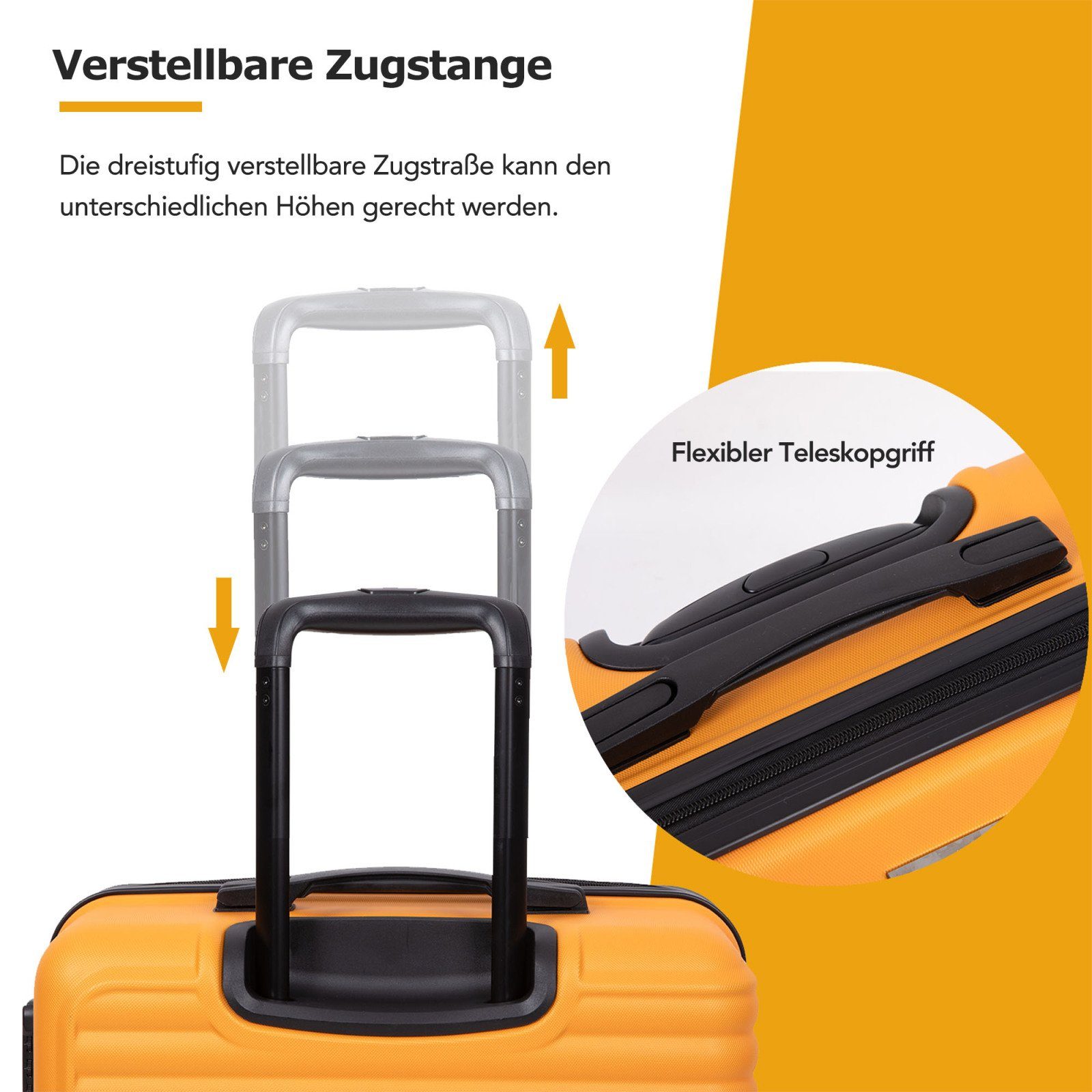 Reisekoffer, Trolley 3-teiliges Koffer-Set Set Koffer Hartschalen 4 SEEZSSA ABS-Material Zollschloss Rollkoffer Kofferset Orange TSA Handgepäck M-L-XL, Rollen