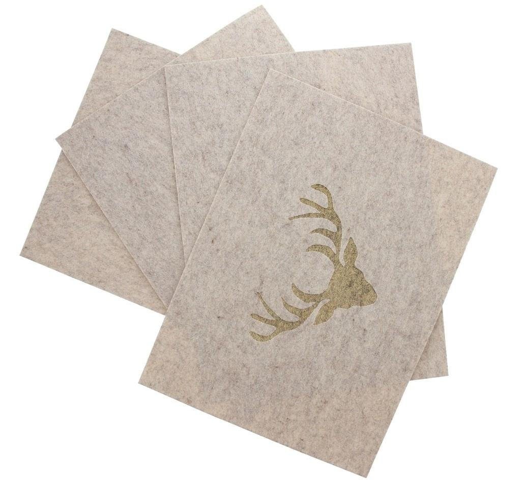 Platzset Platzmatte Hirsch 4er Set beige Platzdeckchen Tischset Filz