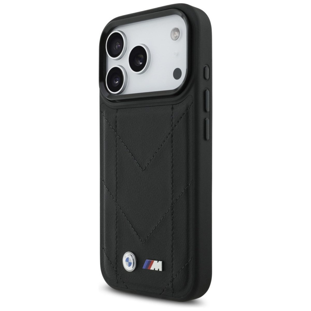 BMW Handyhülle M Quilted Logo Kompatibel mit iPhone 17 Pro Premium Öko 6,3, Gestepptes BMW M Design mit metallischem Logo für kabelloses Laden