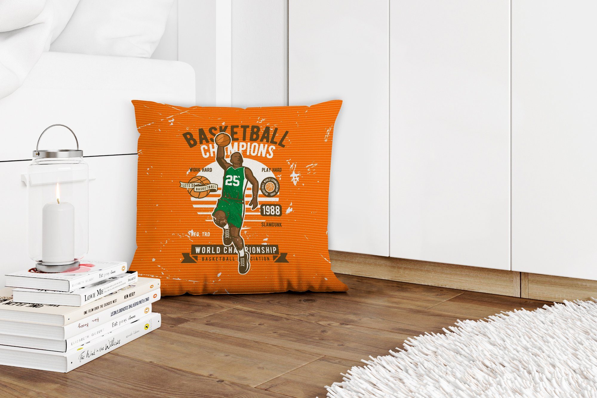 Füllung Deko, Mancave Sofakissen Vintage, Dekokissen - Basketball - MuchoWow Zierkissen mit Wohzimmer, Männer für - Schlafzimmer,