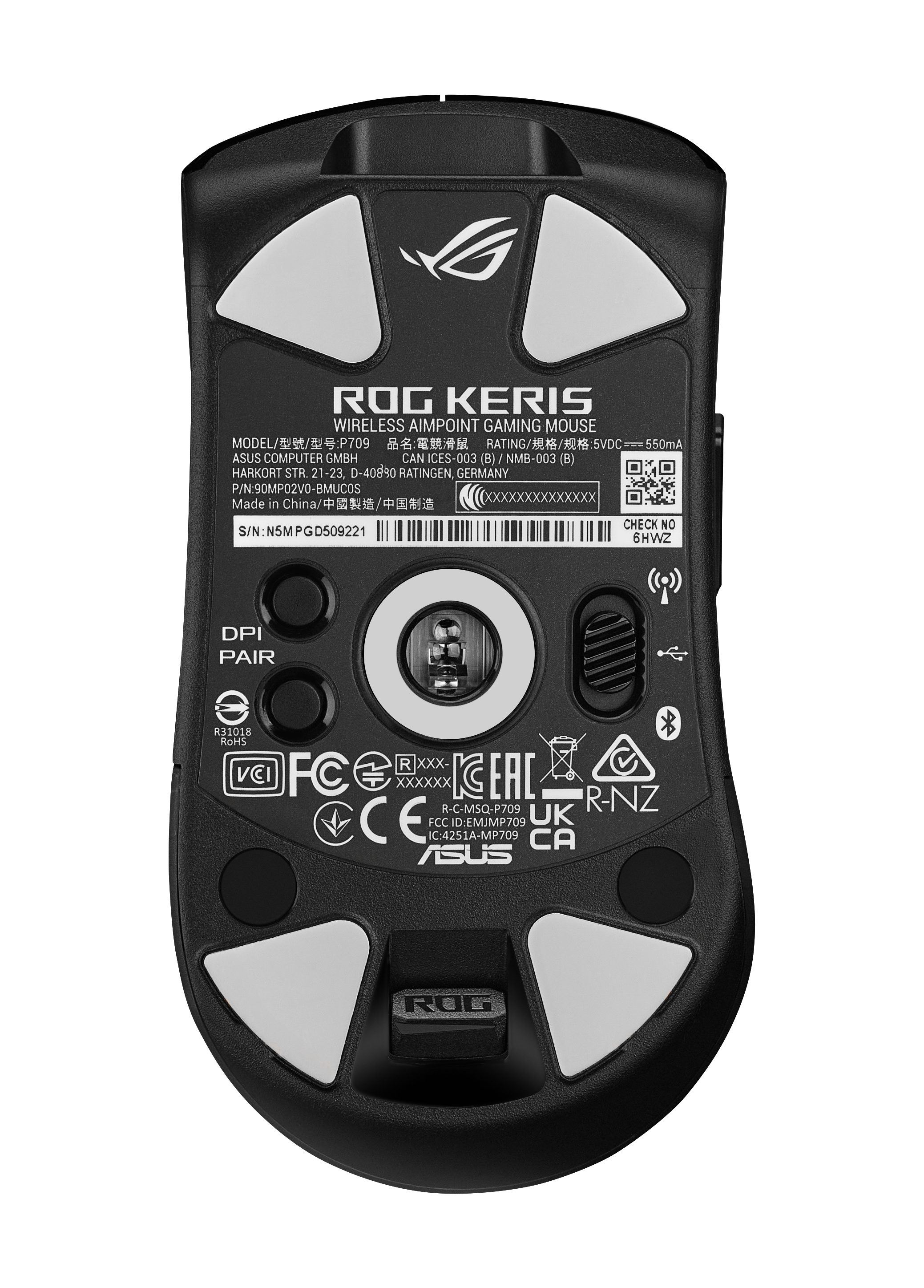 Asus ROG Keris Wireless Aimpoint BK Gaming-Maus (RF kabellos + Bluetooth, USB)