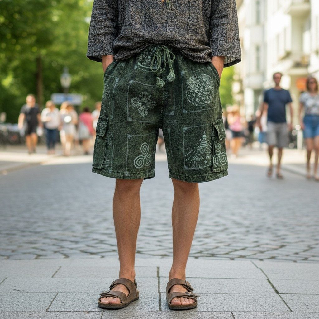 Guru-Shop Relaxhose Ethno Yogashorts, stonewash Shorts aus Nepal -.. Hippie günstig online kaufen