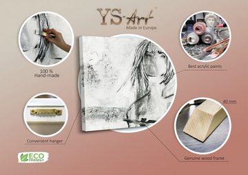 YS-Art Gemälde Faszination, Menschen, Leinwand Bild Handgemalt Junge Frau Mädchen Grau Schwarz