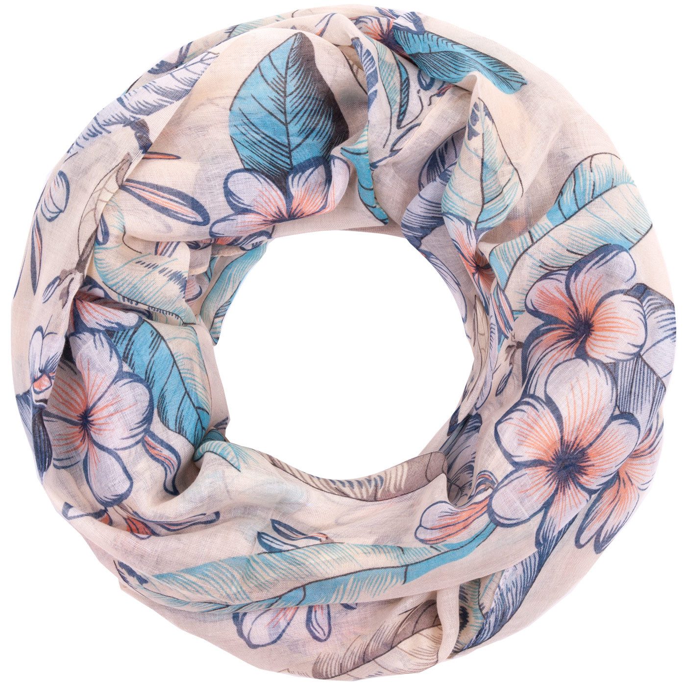 Faera Loop, Damen Schal mit tropischen Blüten weich und leicht Loop Rundschal