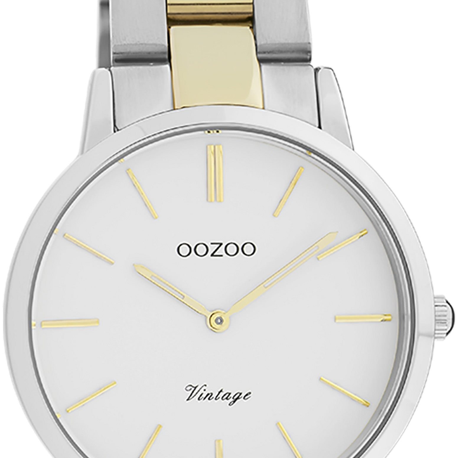 OOZOO Quarzuhr Oozoo Damen Armbanduhr Vintage Series, (Analoguhr), Damenuhr rund, mittel (ca. 34mm), Metallarmband silber, gold, Fashion