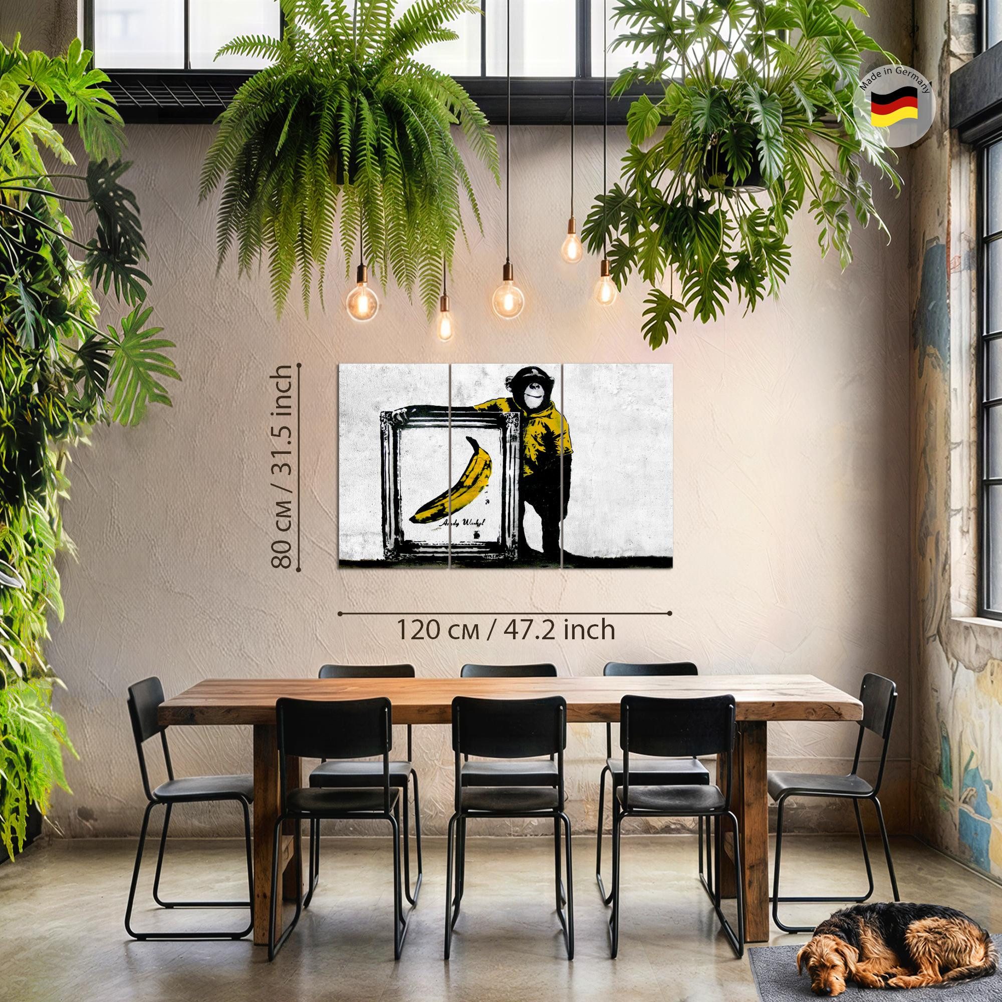 Runa Art Wandbild Monkey with Banana Bild Loft Grau Street Art 120 x 80 cm 302231a, 40 x 80 cm - 3 Bilder