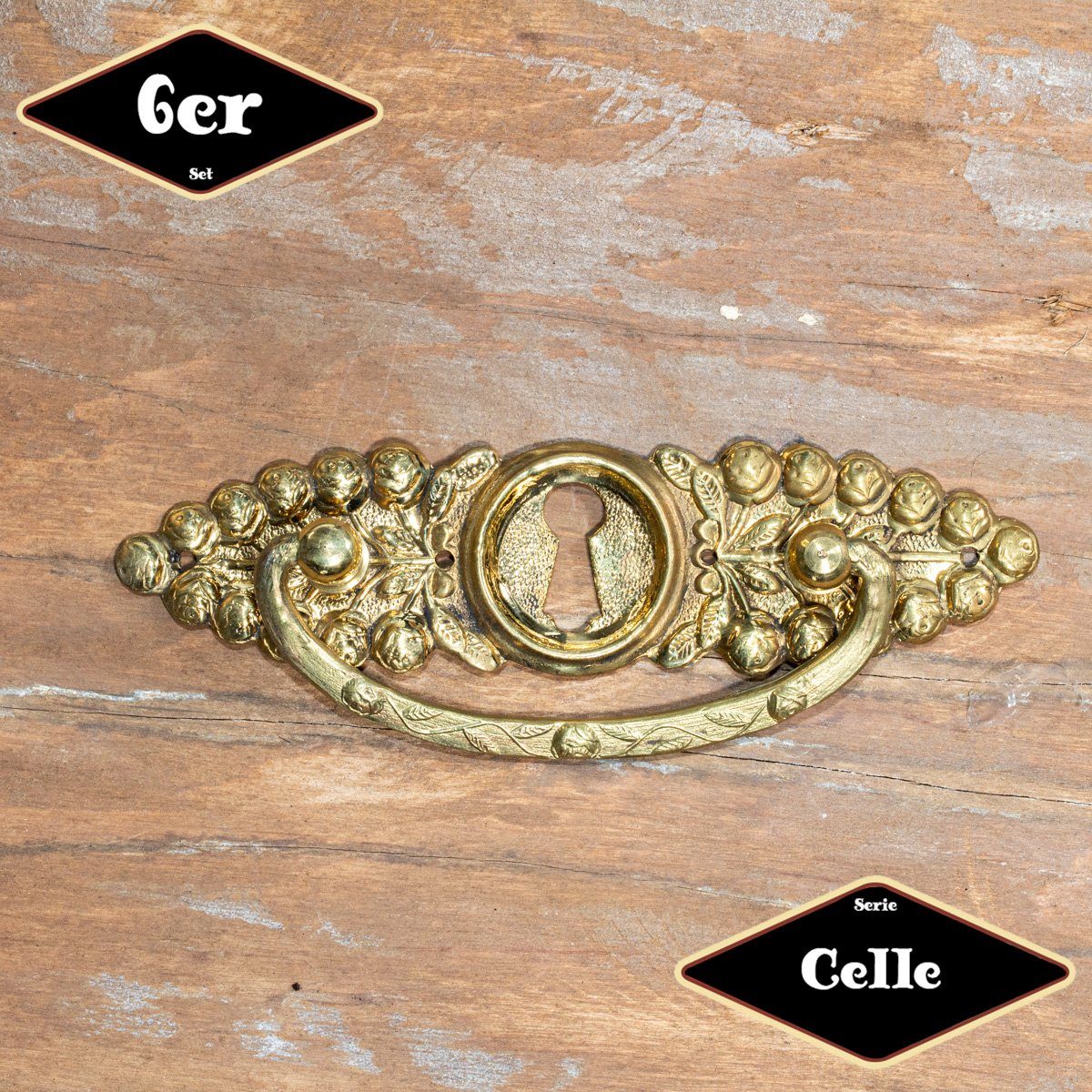 Möbelbeschlag Schubladengriff,Serie"Celle",6er Pack, Eisen in Messing