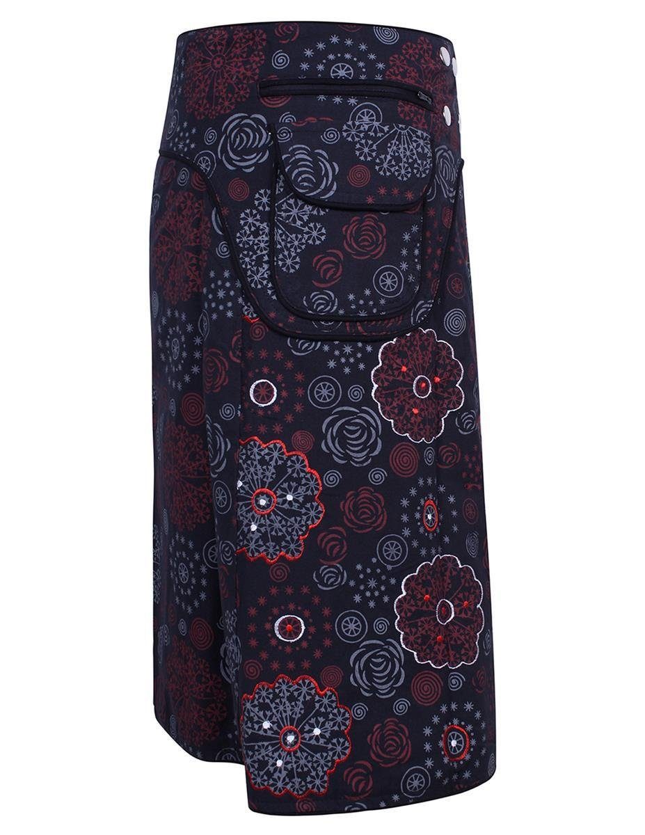 Vishes Wickelrock Rock Wickeln Druckknöpfe Sidebag Blumen bedruckt Elfen, Goa, Ethno Style