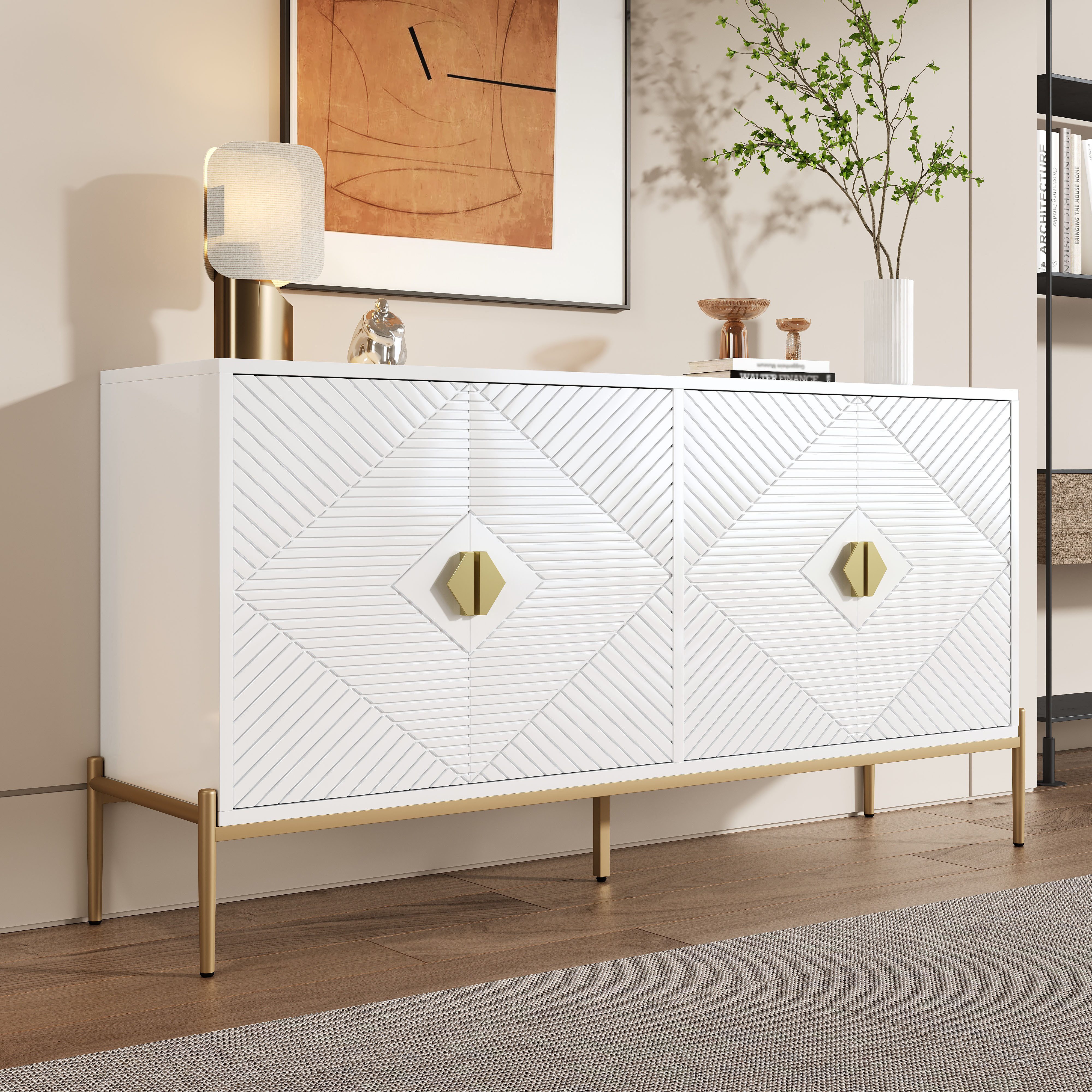 Merax Sideboard mit goldenen Metallbeinen (1 St., 162L x 40B x 80H(cm), Kom günstig online kaufen