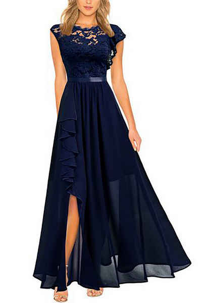BlauWave Spitzenkleid Lange Abendkleider mit hoher Taille aus Spitze (1-tlg) Damen kleider festlich elegant mit Chiffon Spitzen,Elegant Maxikleid