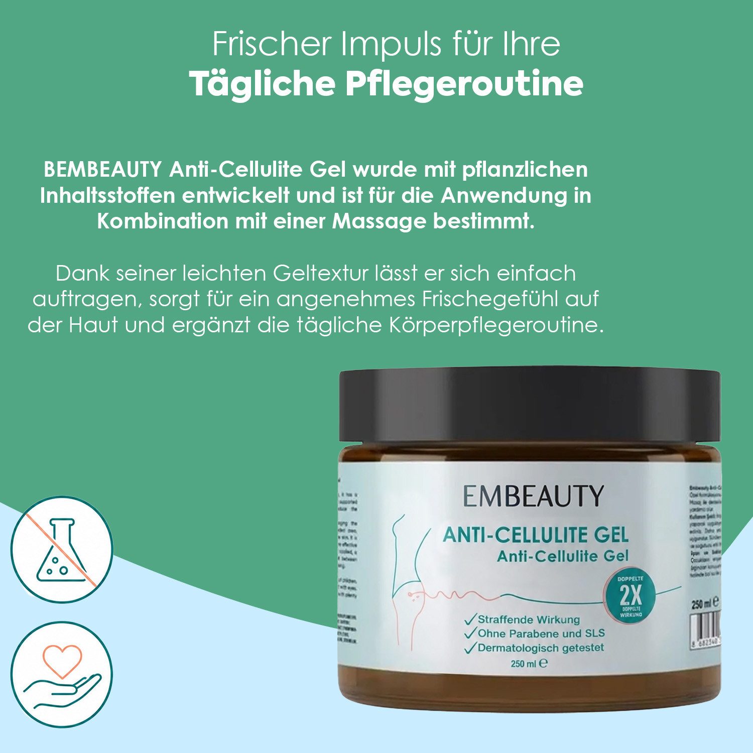 EMBEAUTY Straffungspflege Körperpflegegel – Für ein glattes & gepflegtes Hautgefühl, 250 ml, 100 % vegan Ideal für die tägliche Körperpflege.