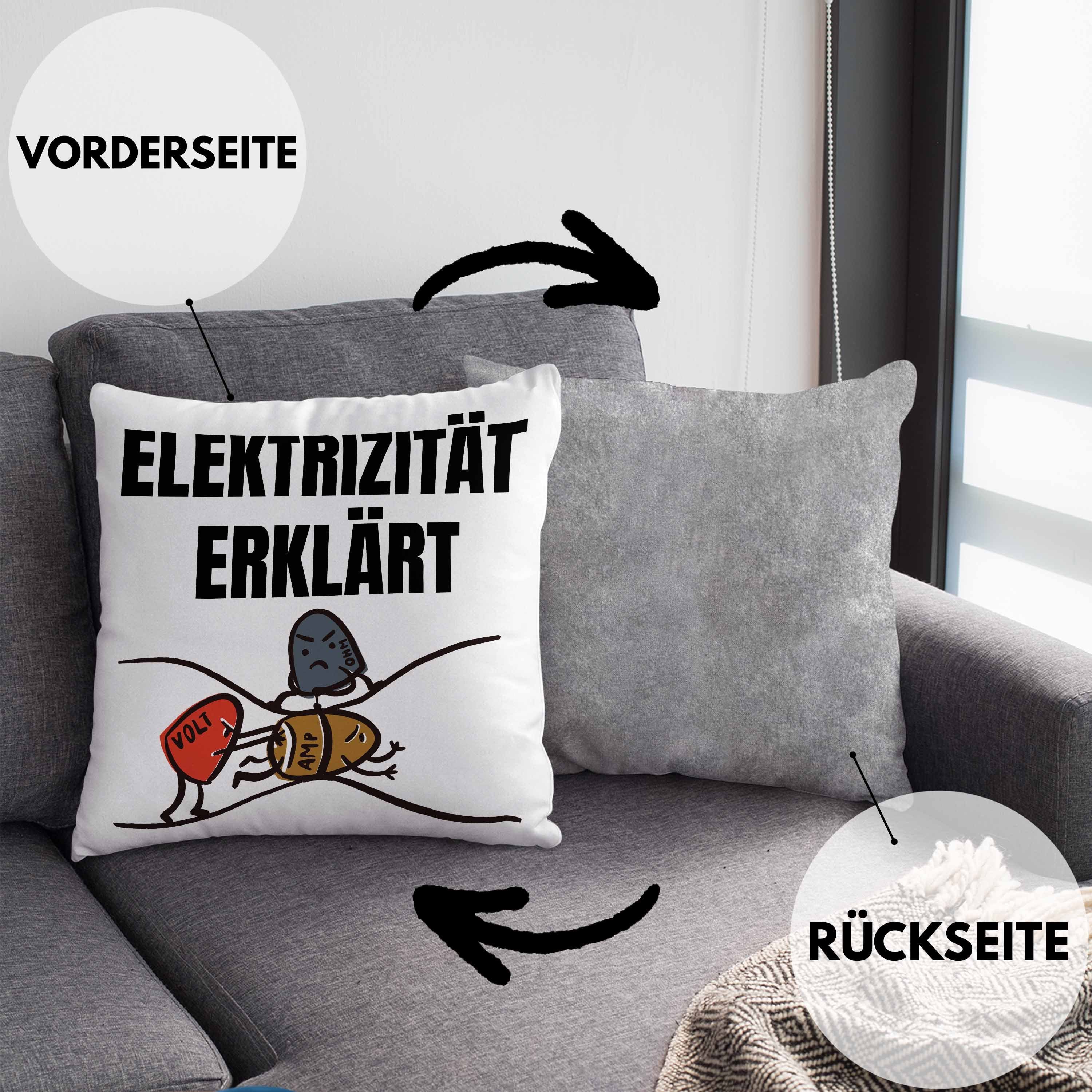 Dekokissen Erklärt Volt 40x40 Männer Lustiger Dekokissen Grau Geschenkidee Elektrizität Füllung Geschenk Kissen Spruch Trendation - Elektromeister Watt Ohm mit Elektriker Trendation