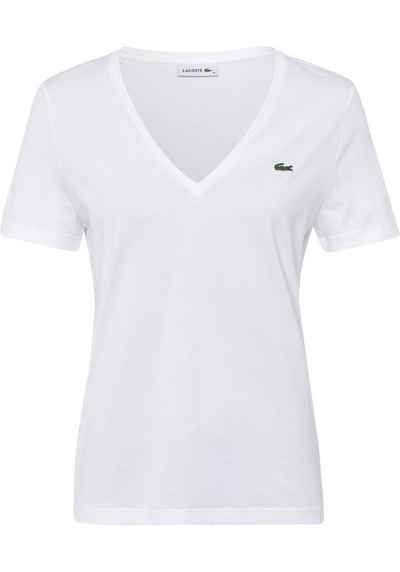 Lacoste T-Shirt »Lacoste Damen-T-Shirt mit V-Ausschnitt« (1-tlg) mit Logo-Patch auf der Brust