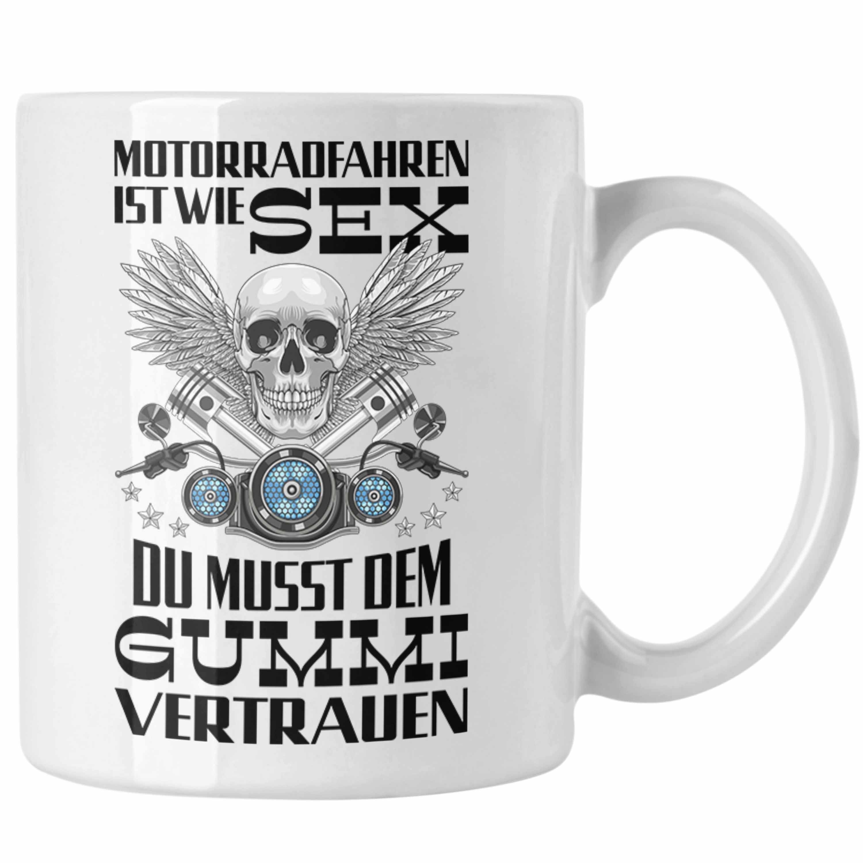 Trendation Tasse Trendation - Motorradfahrer Geschenk für Männer Motorrad Tasse mit Spruch Kaffeetasse für Biker Herren Papa Weiss