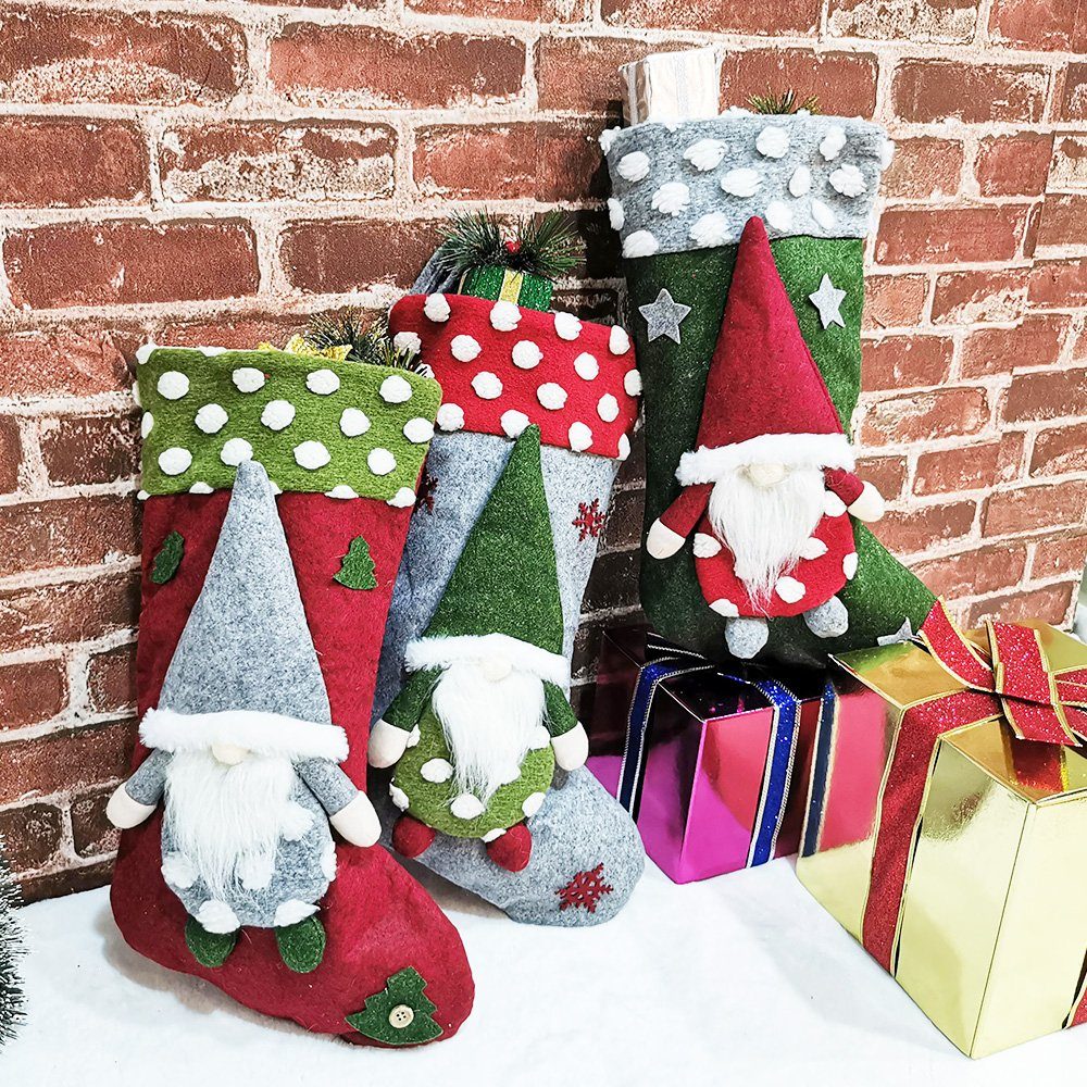 Socken für Weihnachtsstrumpf Christbaumschmuck Neujahr (Rot+Grün+Grau)*2 Deko Weihnachtsbaum Geschenktüte, Rosnek (6-tlg),