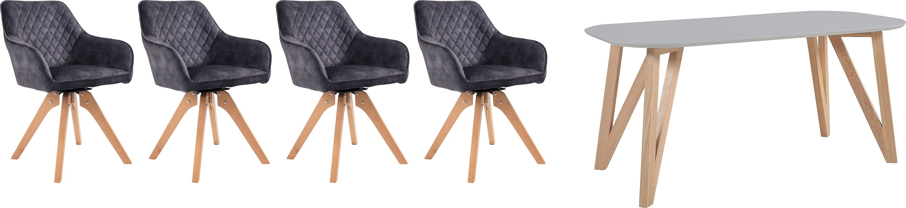 drehbar, SalesFever Stühle (5-tlg), schwarz 180° Tischbreite Samtverlours cm, Essgruppe, mit 160