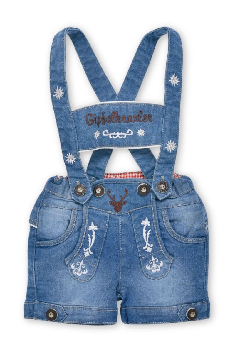 Trachtenlederhose BONDI Baby Jungen Jeans Latzshort 'Gipfelkraxler'